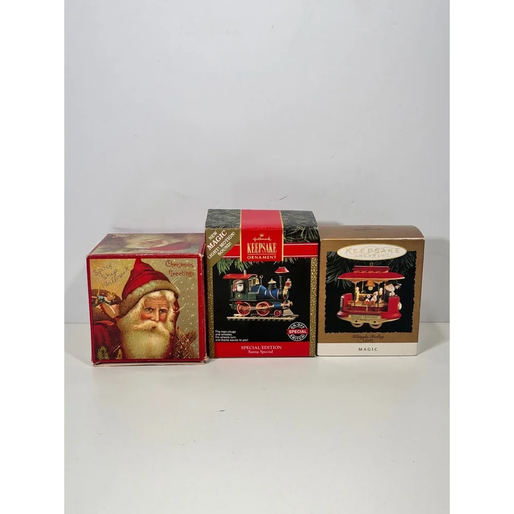 Hallmark Keepsake Magic Ornament Lot 3 Santa Special Train Kringle Trolley 91 94